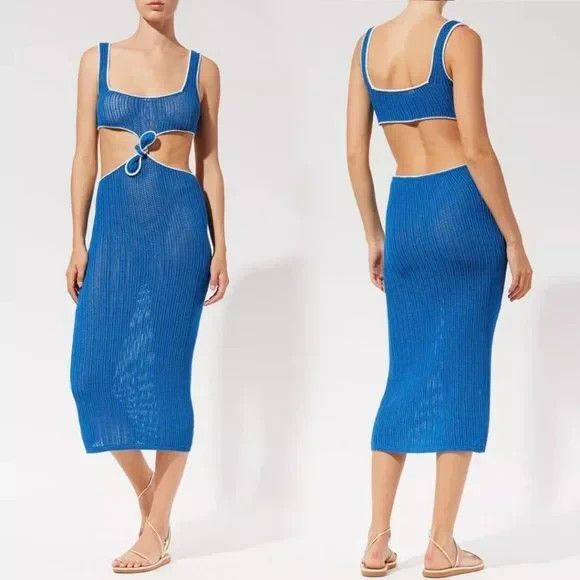 Solid & Striped The Bailey Midi Dress with Tie - Chunky Mesh Size M  NWT $218 - Picture 3 of 11